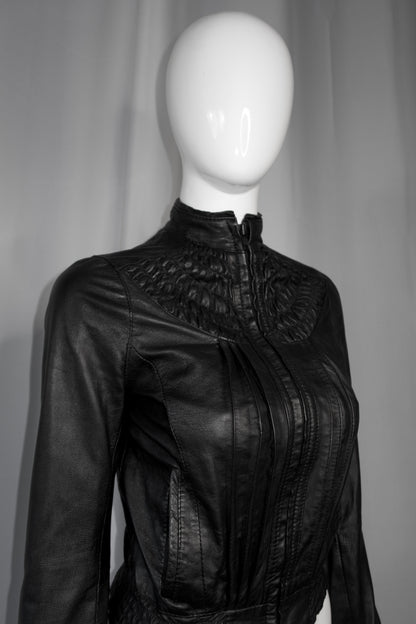 + Pleated leather jacket +