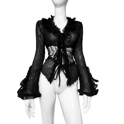 + Gothic lace mesh tied blouse +