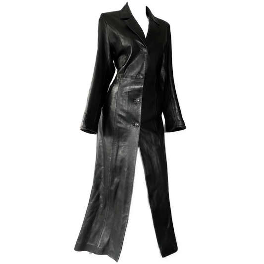 + Long leather coat +