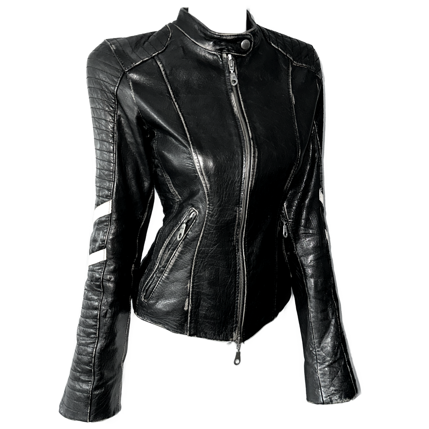 + Distressed leather jacket +