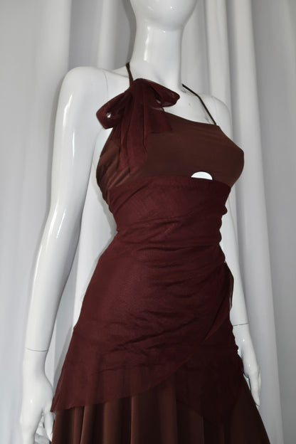 + Asymmetrical brown dress +