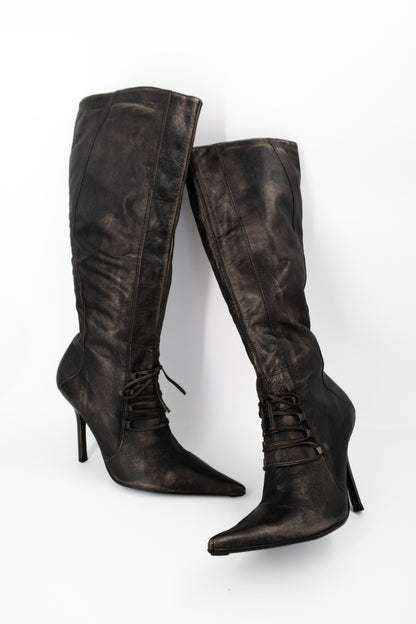 + Vintage bronze high heel boots +