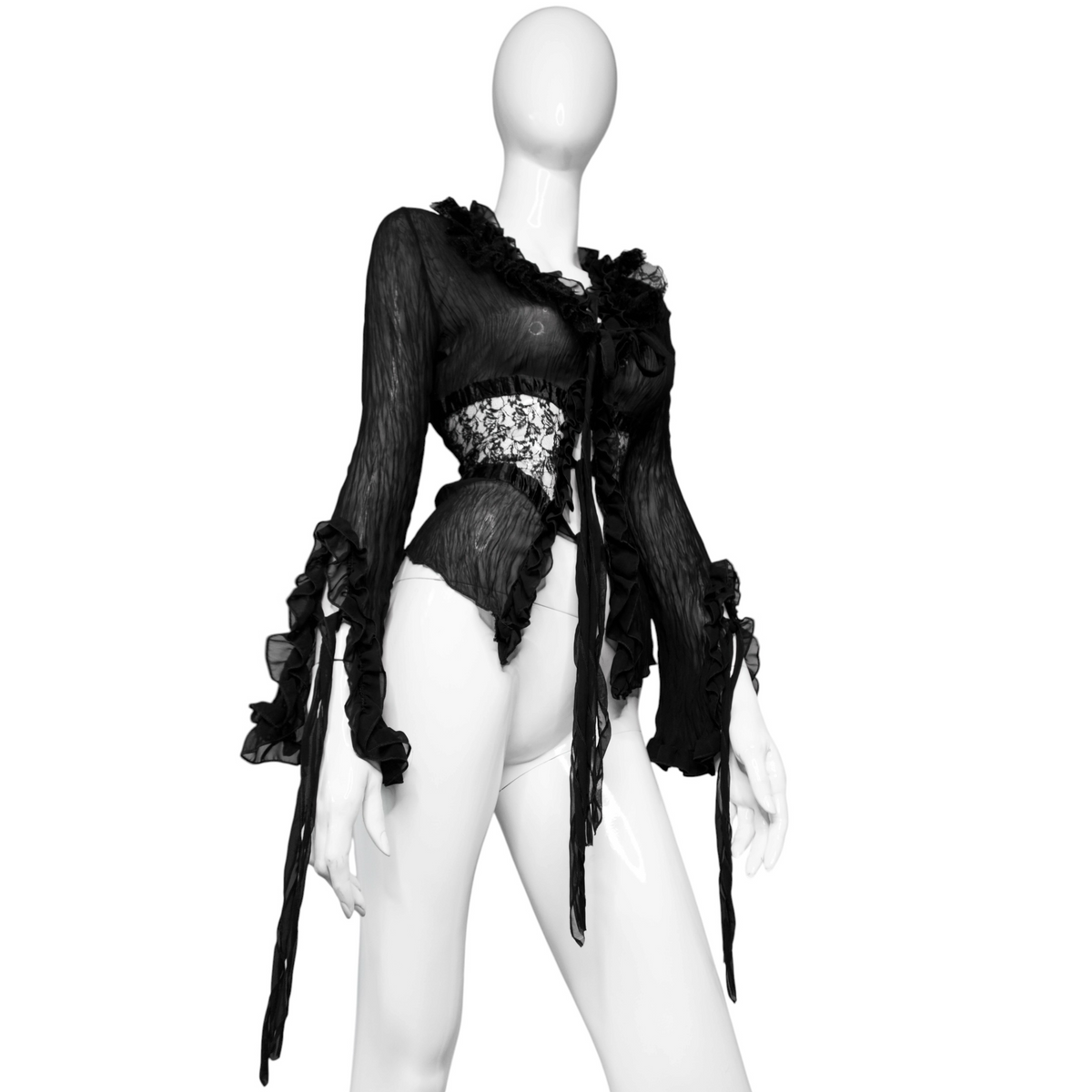 + Gothic lace mesh tied blouse +