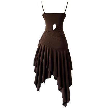 + Asymmetrical brown dress +