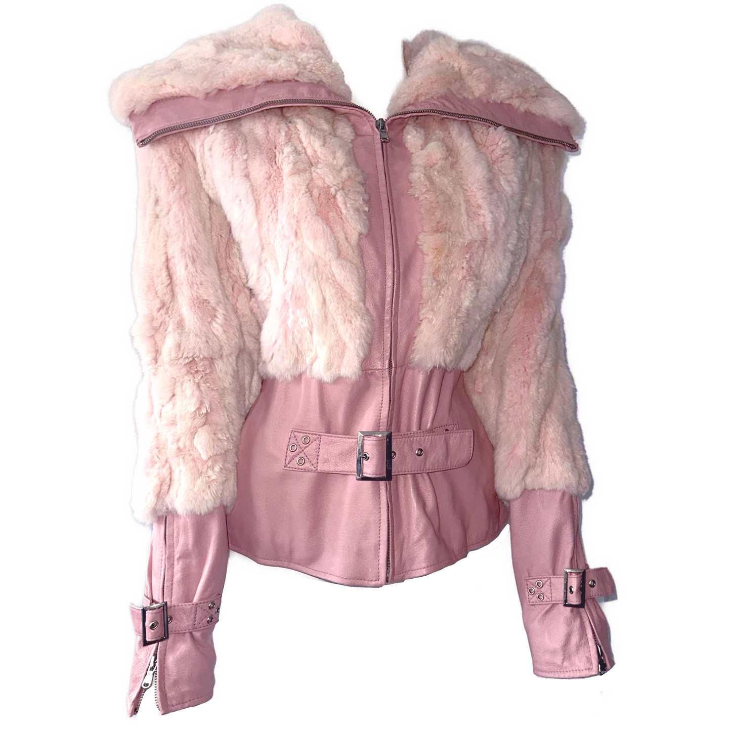 + Pink leather jacket +