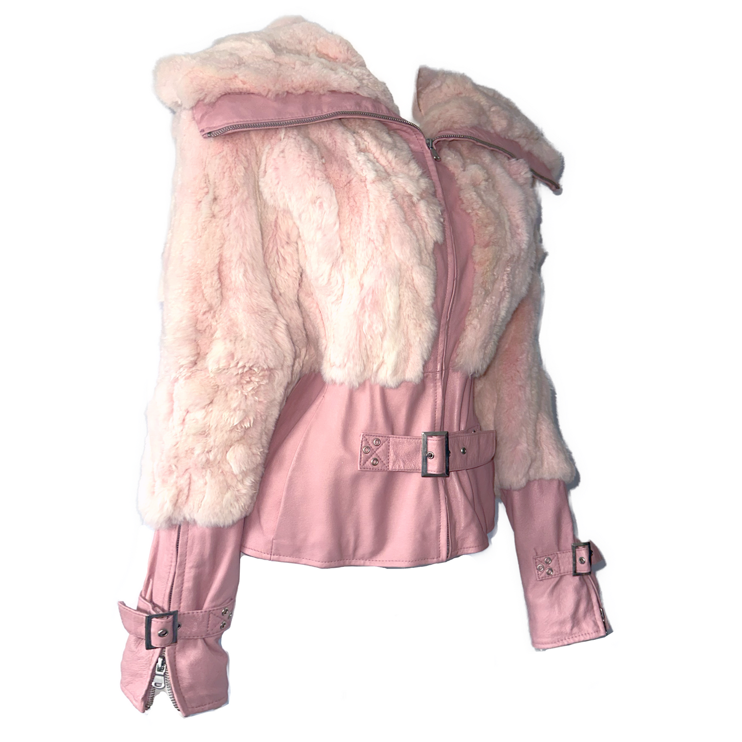 + Pink leather jacket +