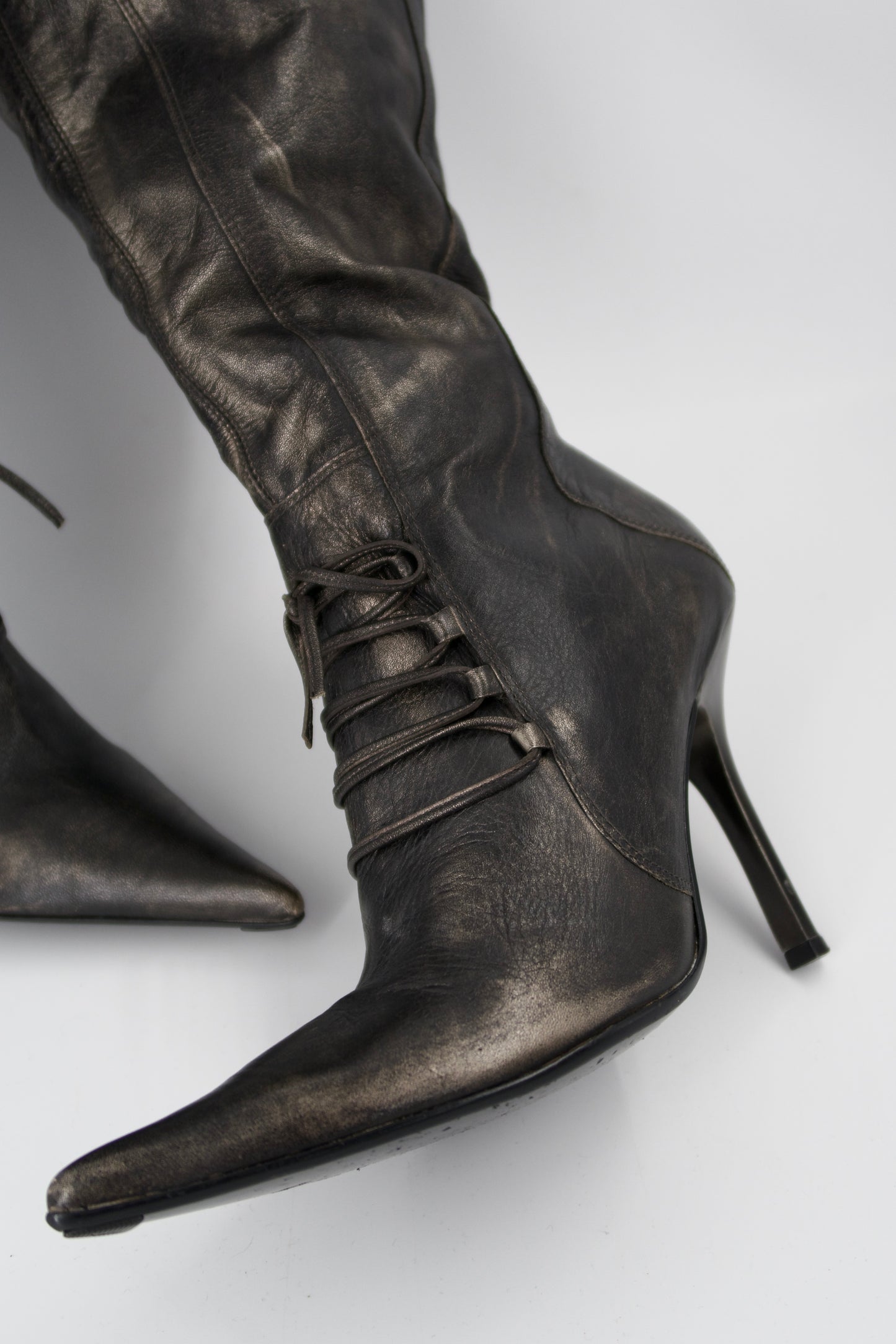 + Vintage bronze high heel boots +