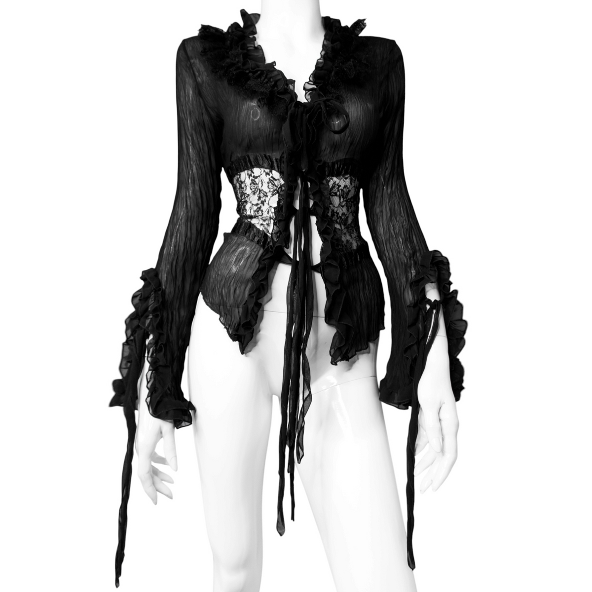 + Gothic lace mesh tied blouse +