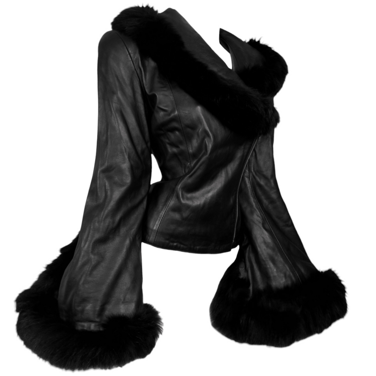 + Asymmetrical real leather jacket +