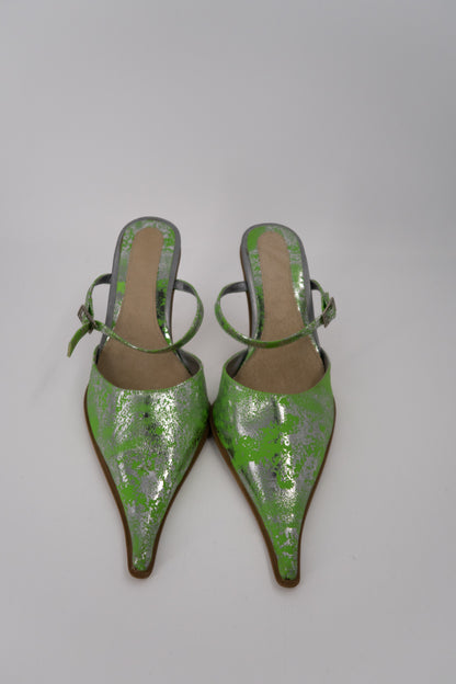 + Vintage silver and green heels +