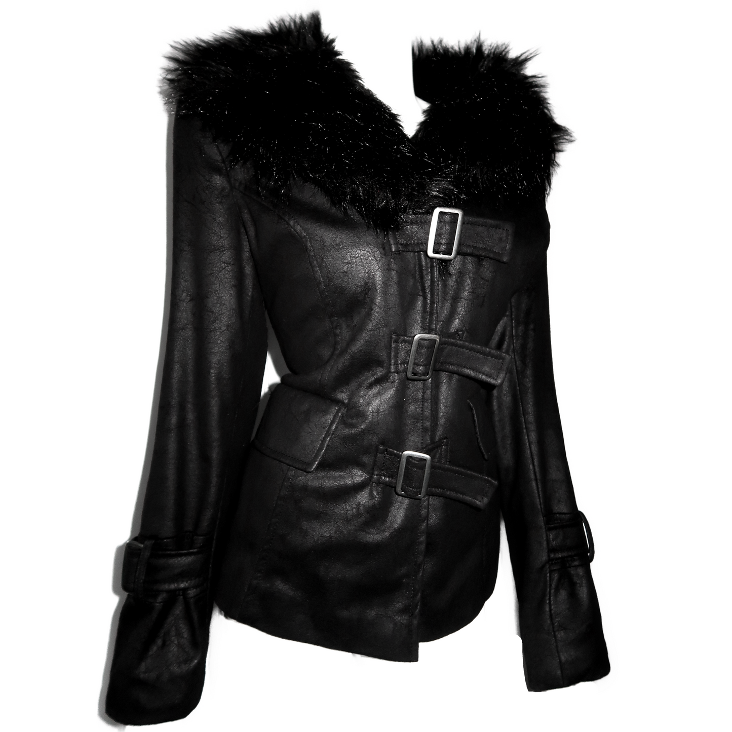 + Clasp faux fur coat +