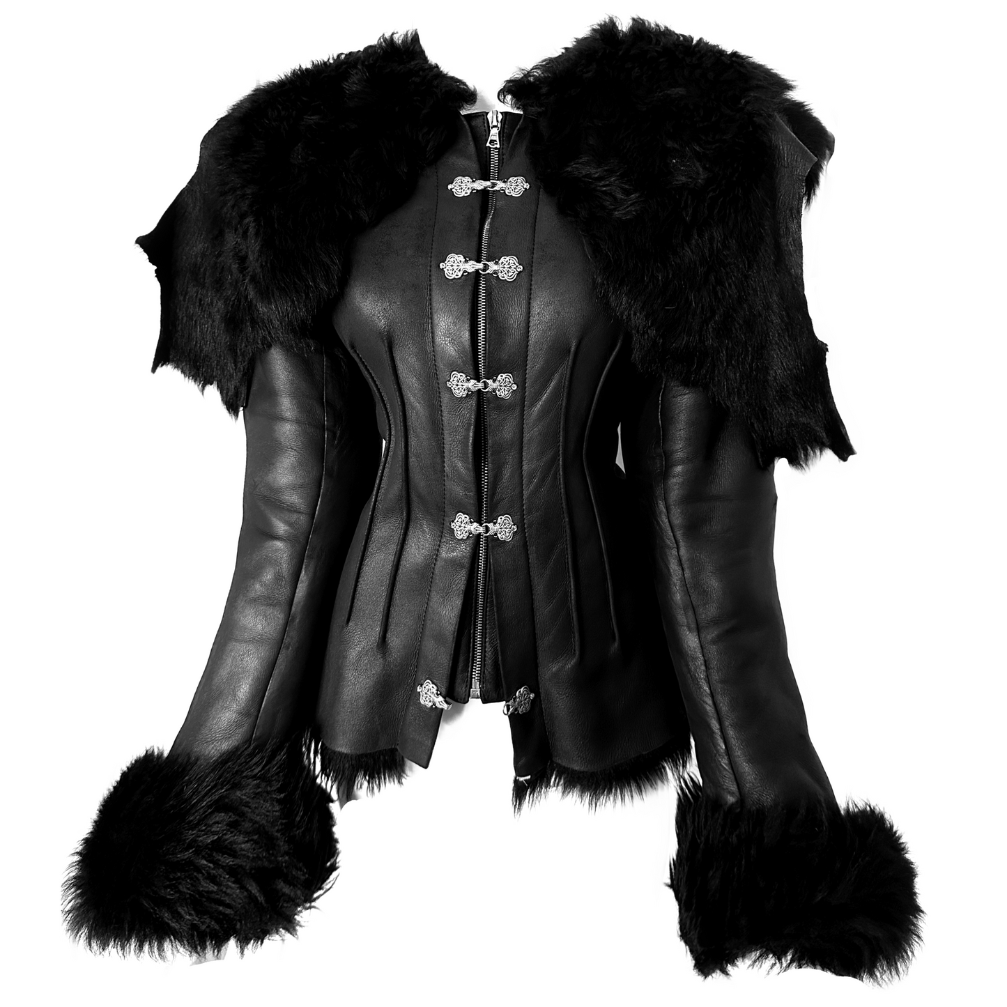 + Vintage gothic leather jacket with fur cape +
