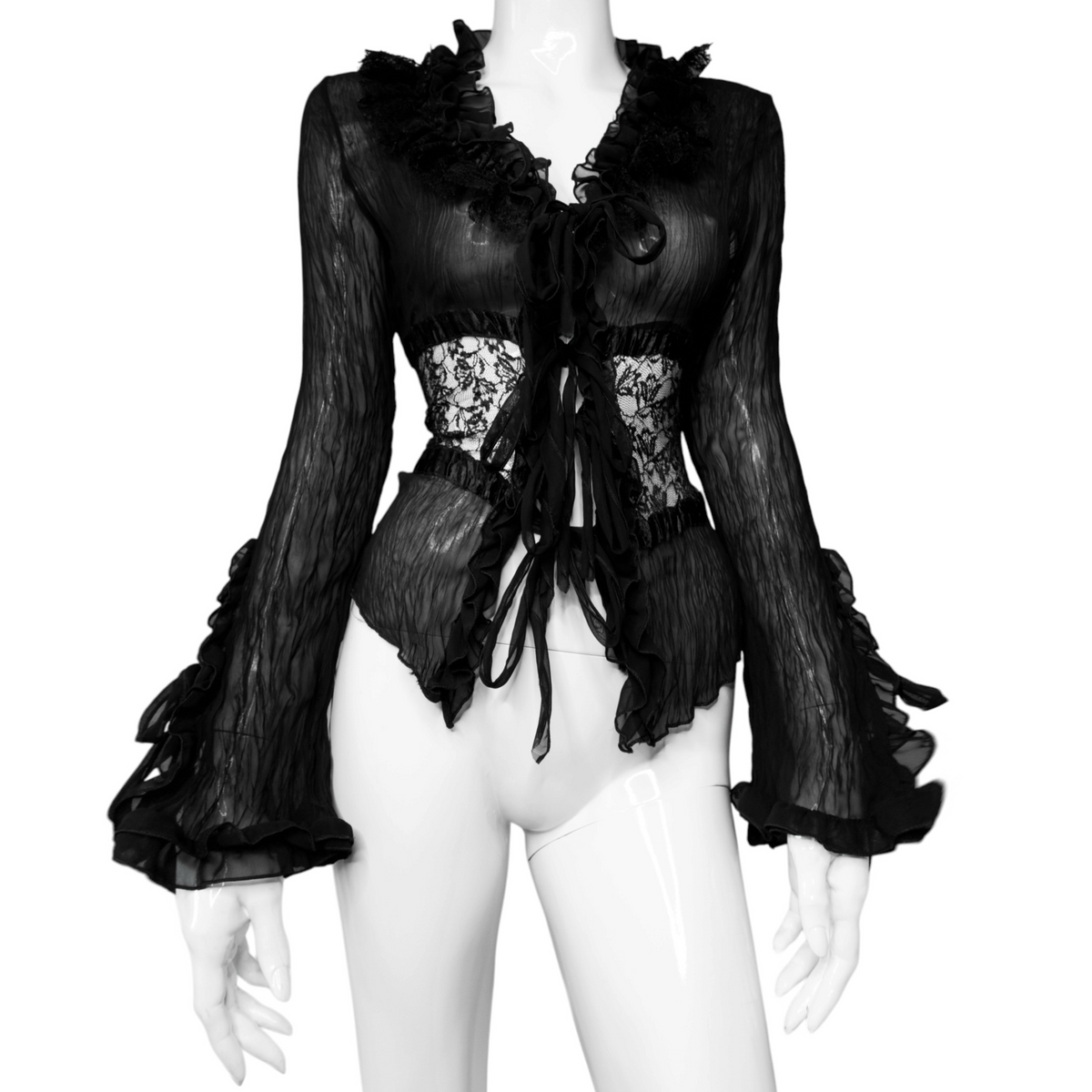+ Gothic lace mesh tied blouse +