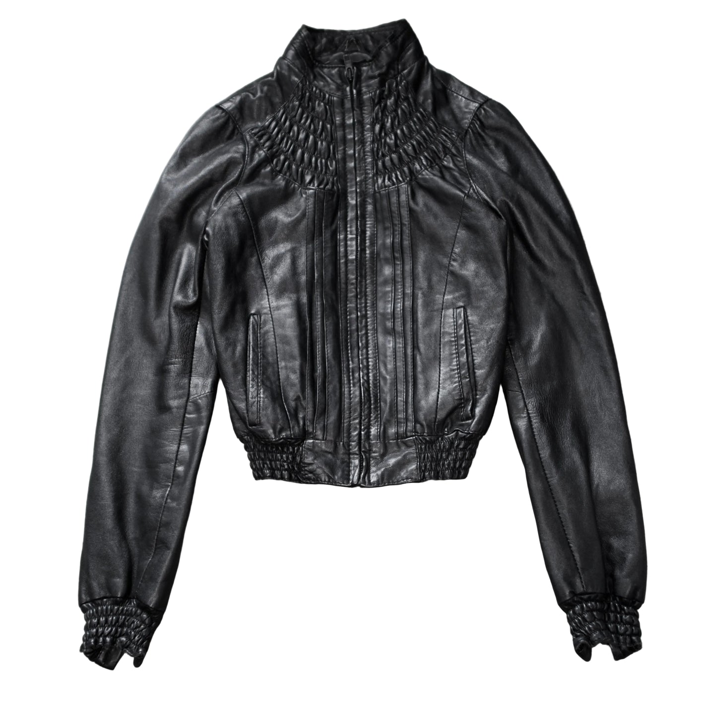 + Pleated leather jacket +