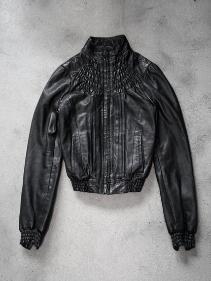 + Pleated leather jacket +