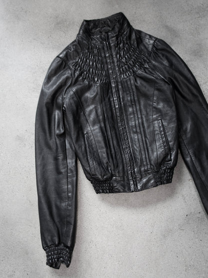 + Pleated leather jacket +