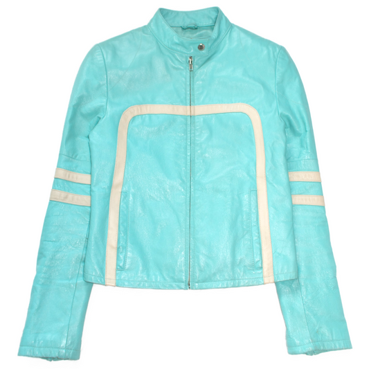 + Electric blue biker jacket +