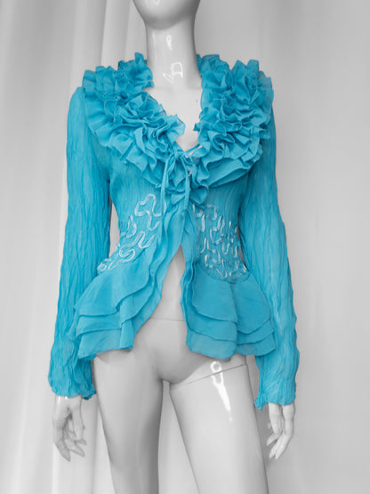 + Teal mesh ruffle shirt +