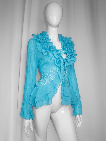 + Teal mesh ruffle shirt +