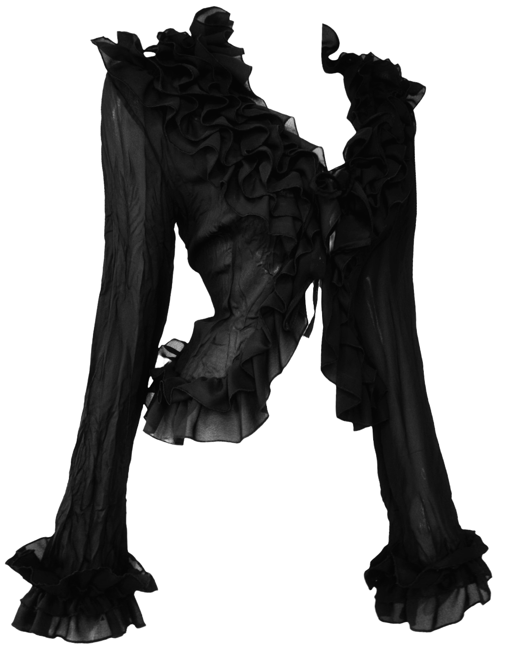 + Black mesh ruffle shirt +