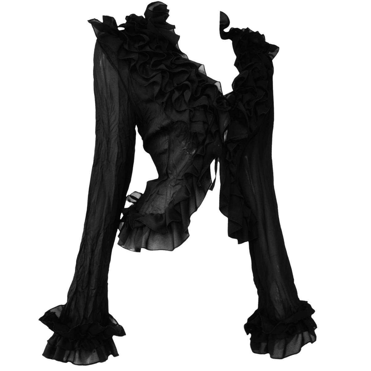 + Black mesh ruffle shirt +