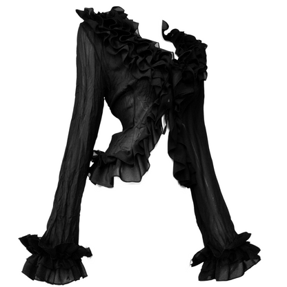 + Black mesh ruffle shirt +