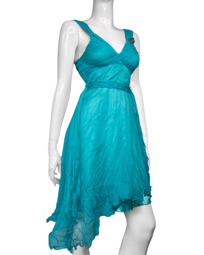 + Silk teal asymmetrical dress +