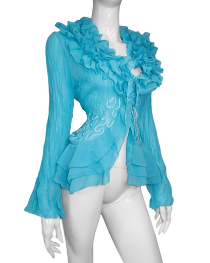 + Teal mesh ruffle shirt +