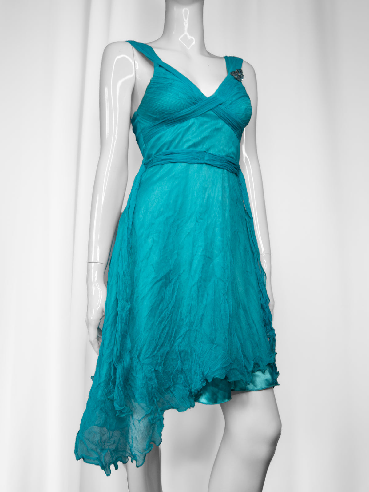+ Silk teal asymmetrical dress +