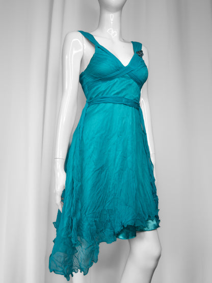 + Silk teal asymmetrical dress +