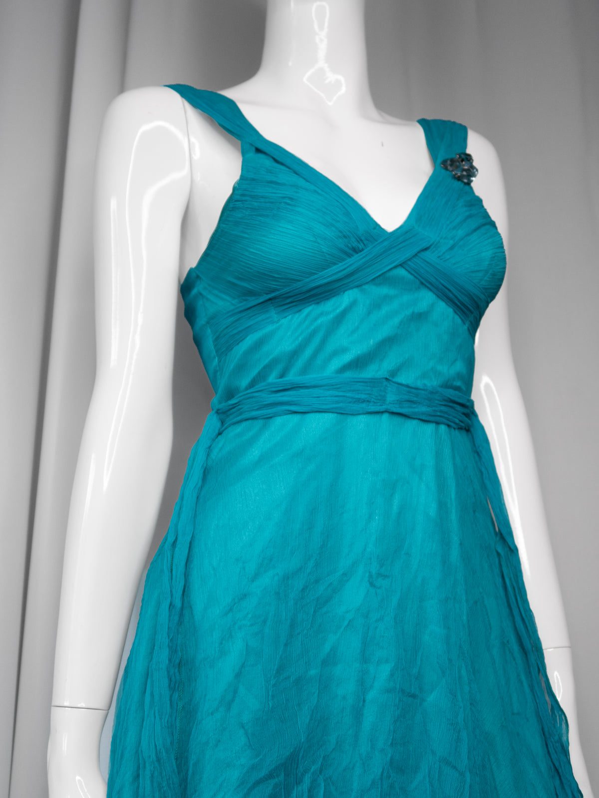 + Silk teal asymmetrical dress +