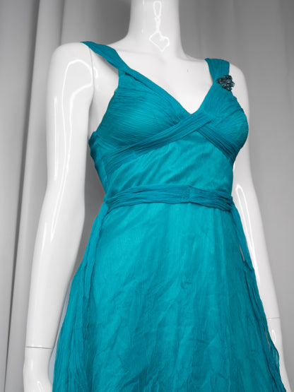 + Silk teal asymmetrical dress +