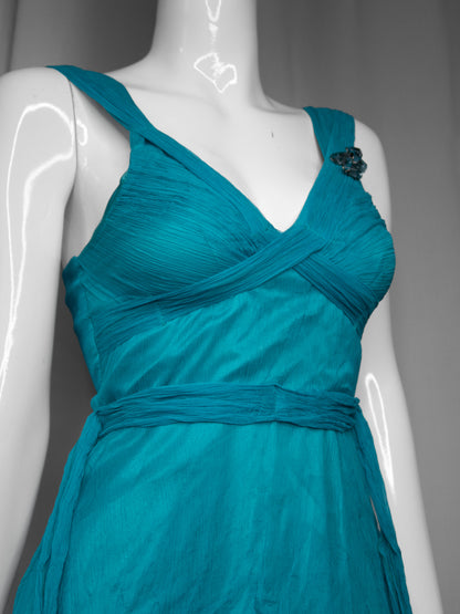 + Silk teal asymmetrical dress +