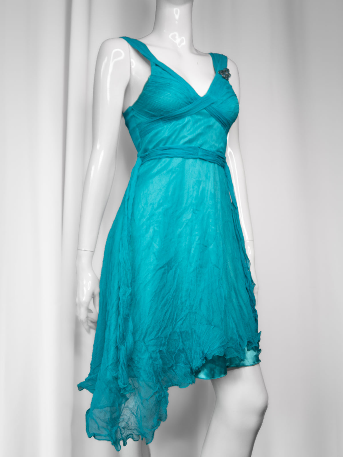 + Silk teal asymmetrical dress +