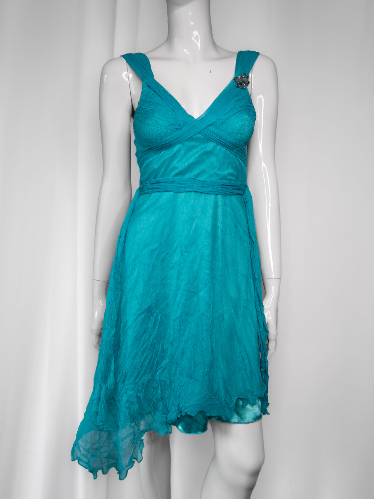 + Silk teal asymmetrical dress +