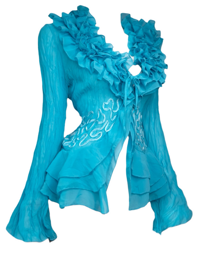 + Teal mesh ruffle shirt +