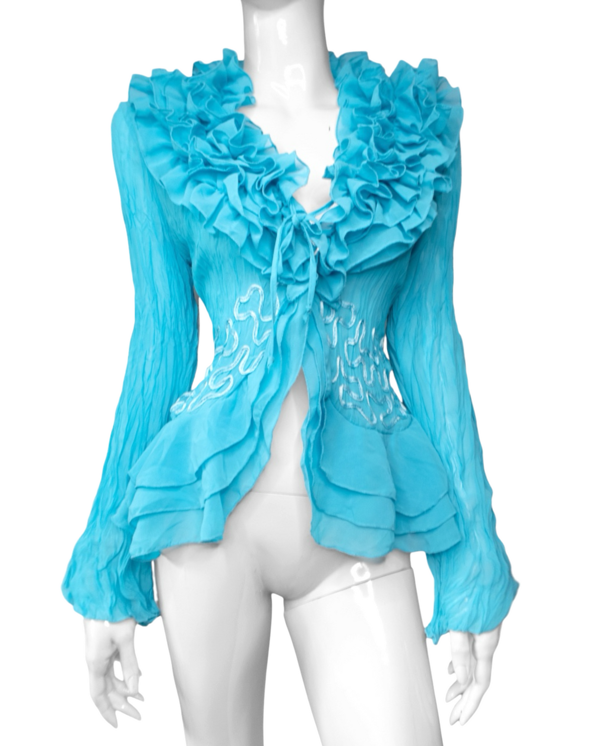 + Teal mesh ruffle shirt +