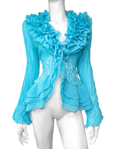 + Teal mesh ruffle shirt +