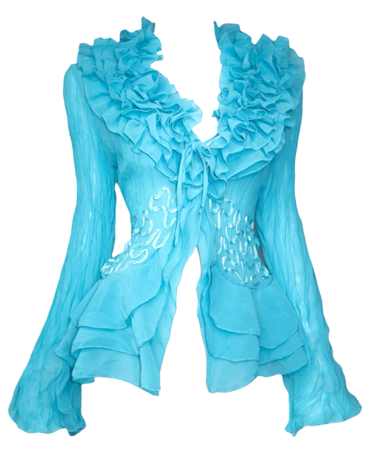 + Teal mesh ruffle shirt +