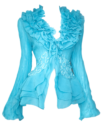+ Teal mesh ruffle shirt +