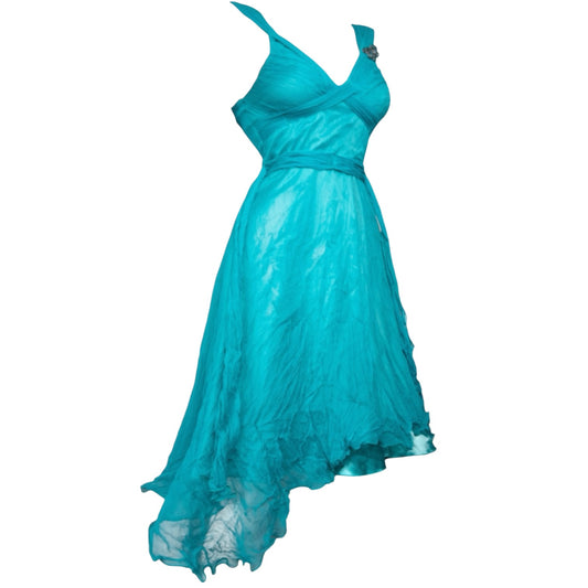 + Silk teal asymmetrical dress +