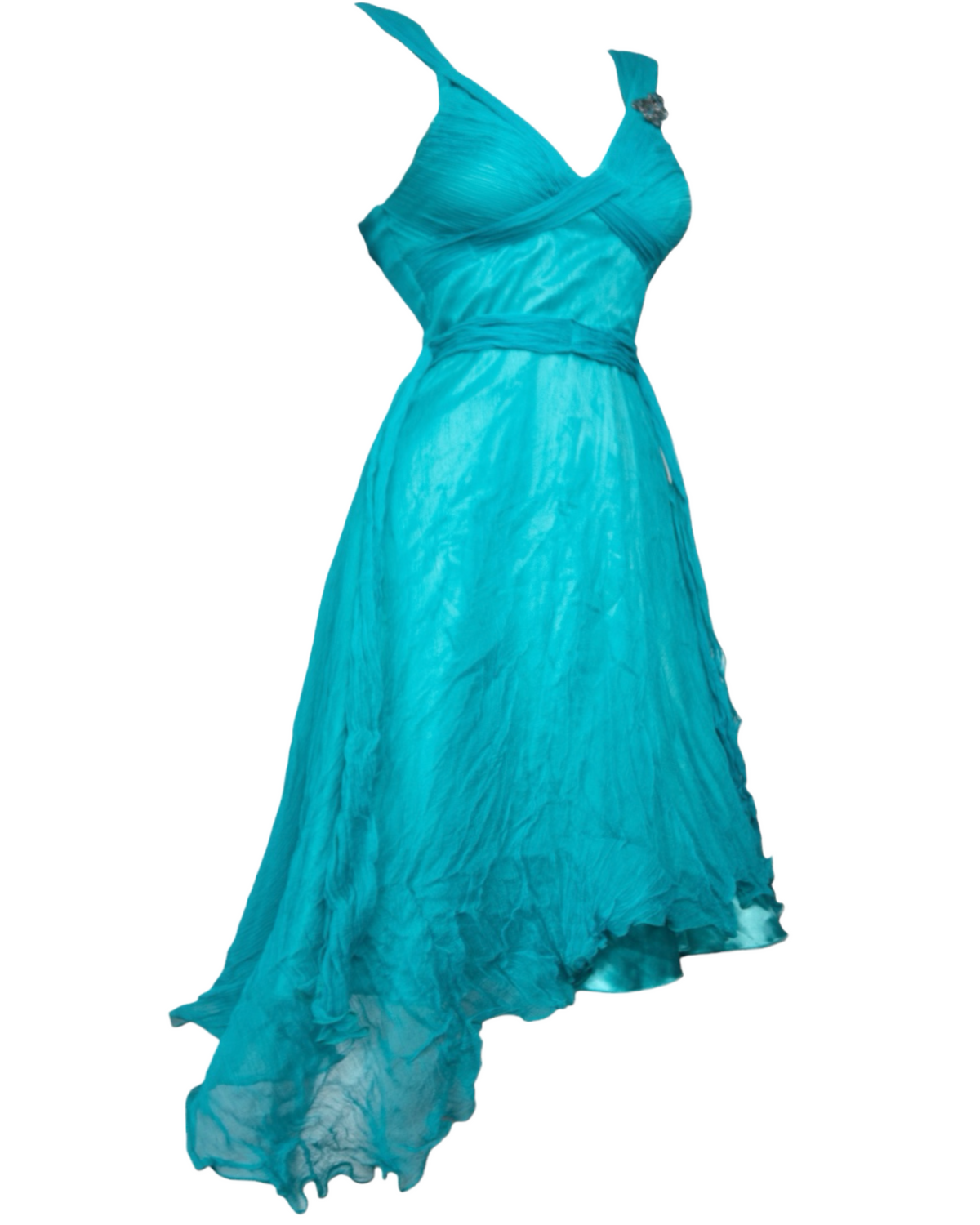 + Silk teal asymmetrical dress +