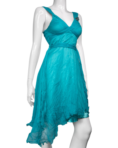 + Silk teal asymmetrical dress +