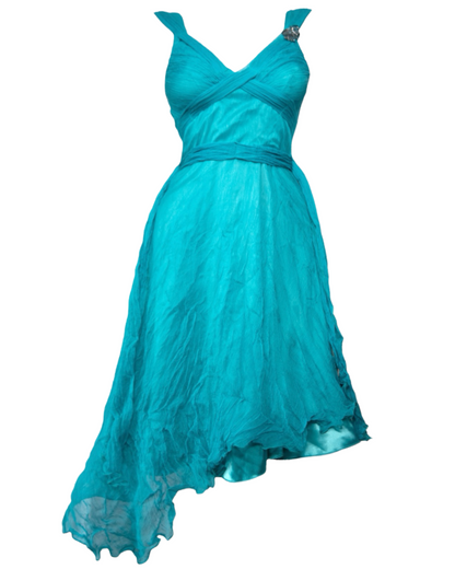 + Silk teal asymmetrical dress +