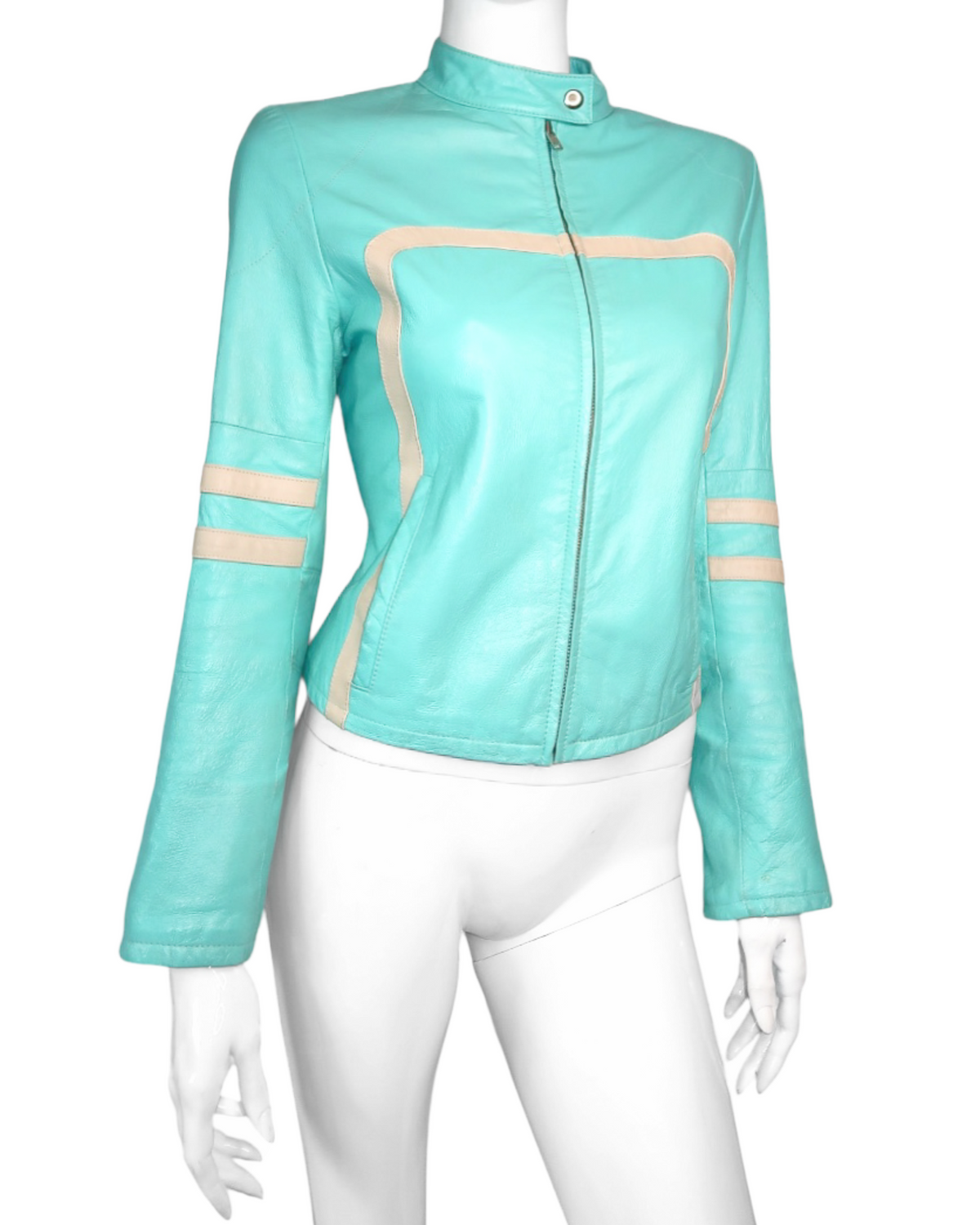 + Electric blue biker jacket +