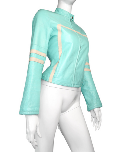 + Electric blue biker jacket +