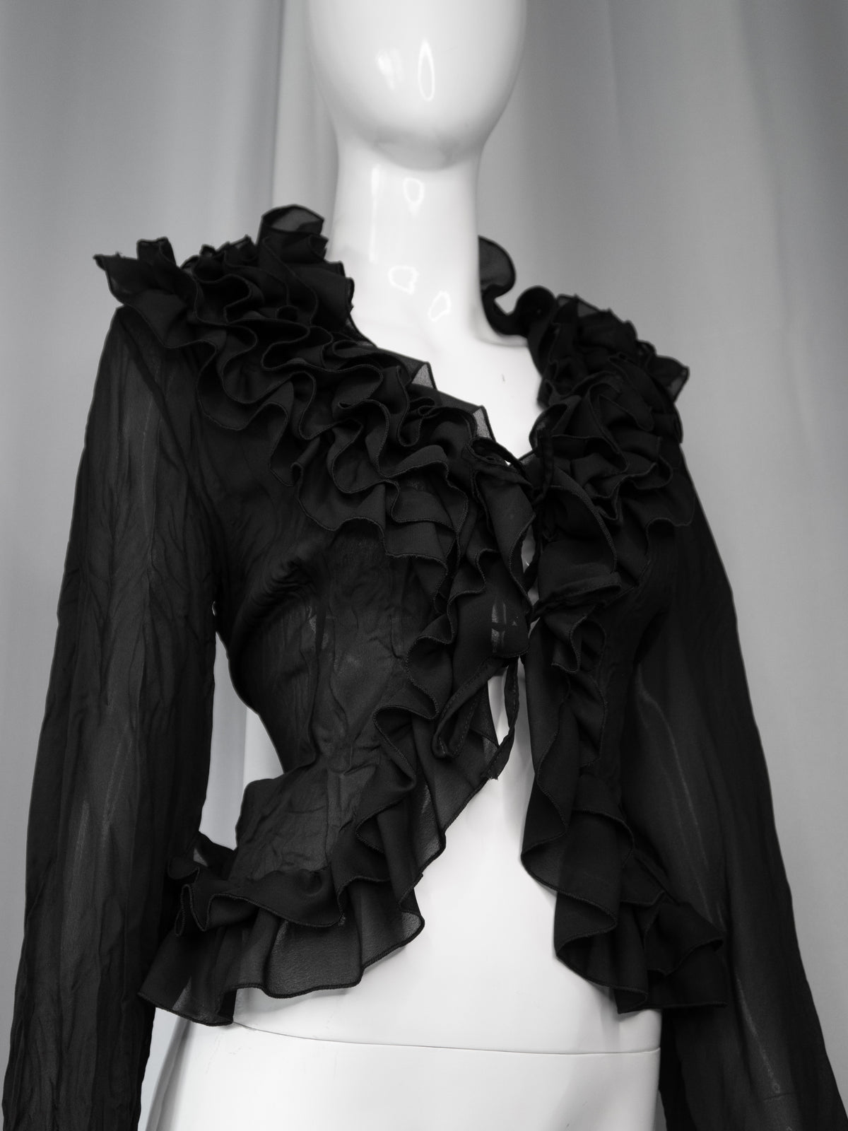 + Black mesh ruffle shirt +