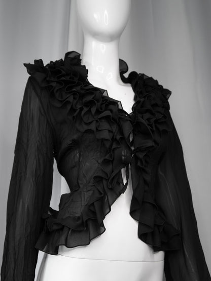 + Black mesh ruffle shirt +
