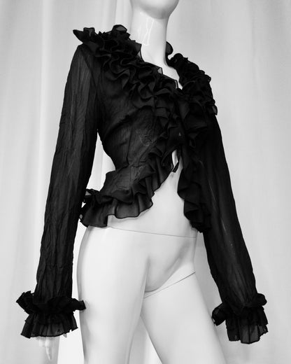 + Black mesh ruffle shirt +