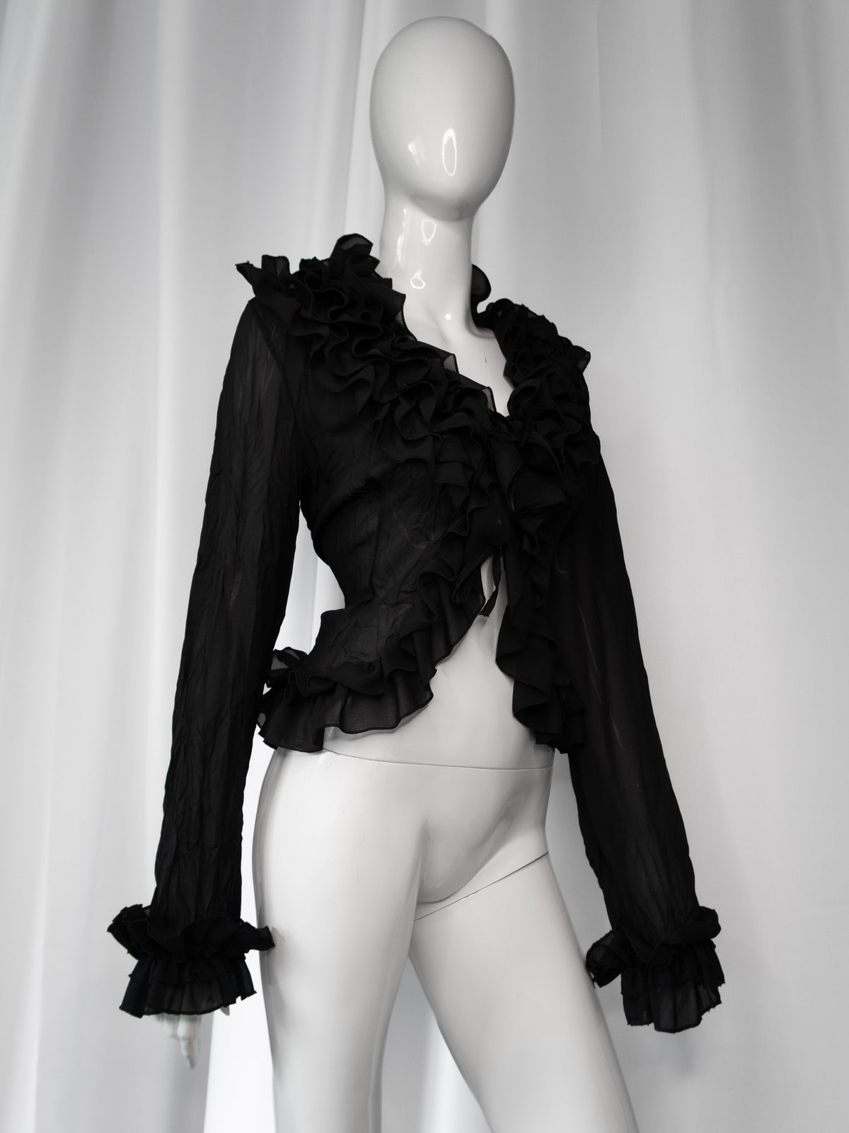 + Black mesh ruffle shirt +